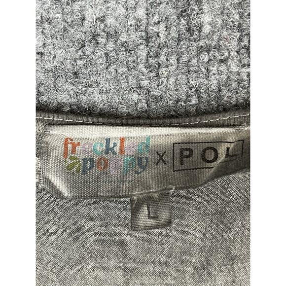 POL Embroidered Lace Trim Blouse Oversize Long-Sleeve lace Cuffs Charol Gray L - Picture 6 of 13